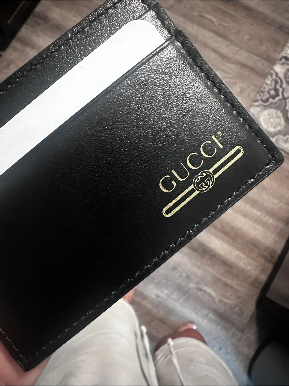 Gucci Black Leather Card Case with Gold Logo Accent